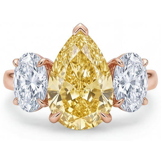 Diamante Giallo Canarino Goccia Trilogia in Oro Rosa 14K – vista frontale
