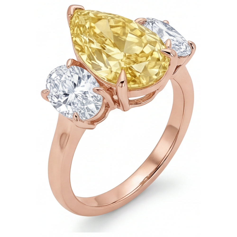 Diamante Giallo Canarino Goccia Trilogia in Oro Rosa 14K – vista profilo