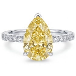 Diamante Giallo Fancy VVS Anello 3 carati in Oro Bianco 14K