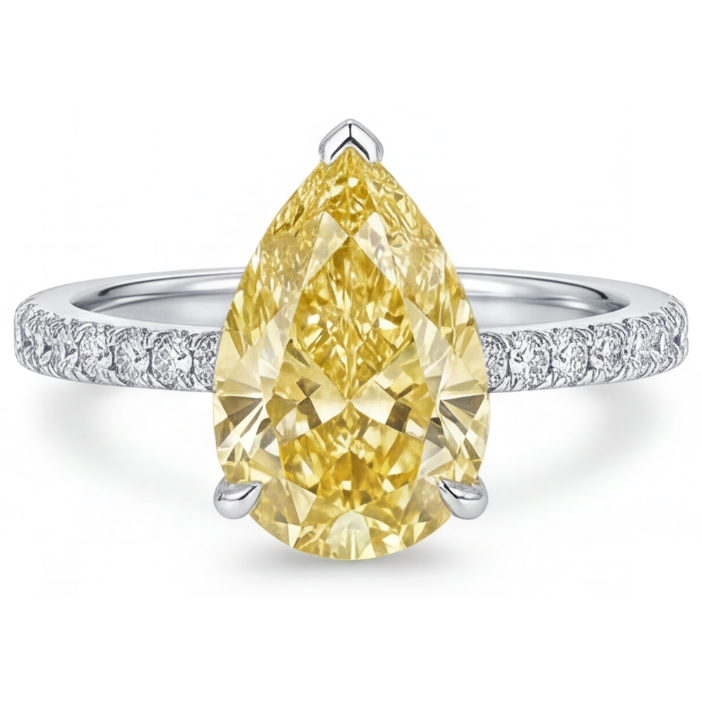 Diamante Giallo Fancy Anello 3-carati Oro Bianco 14K – vista principale