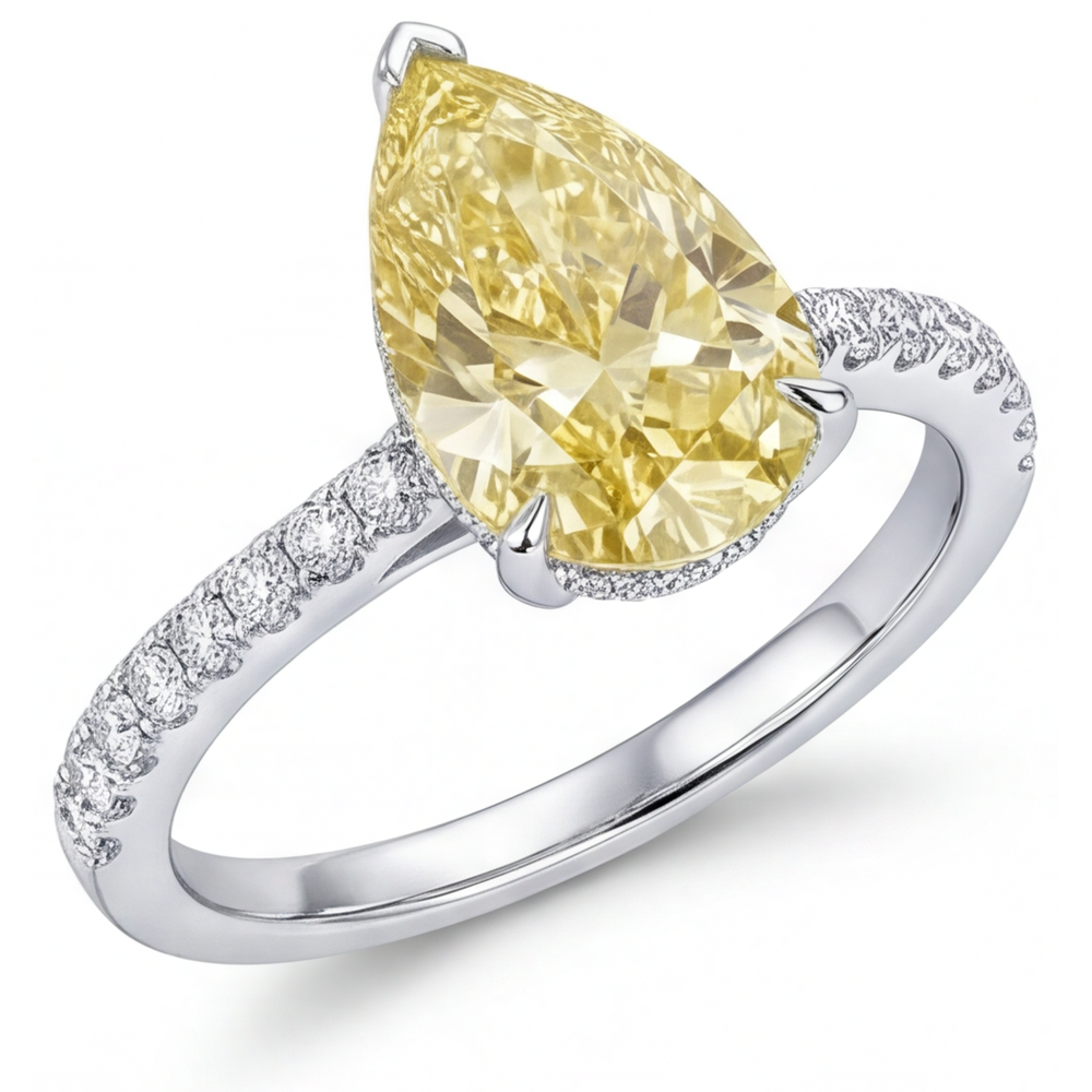Diamante Giallo Fancy Anello 3 carati Oro Bianco 14K – vista frontale