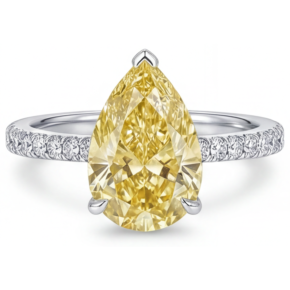 Taglio a Pera Diamante Giallo Fancy anello in Oro Bianco 14K – vista laterale