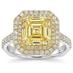 Pavé Anello con Pavé Halo – Diamante Giallo Fancy 2,5 carati Oro