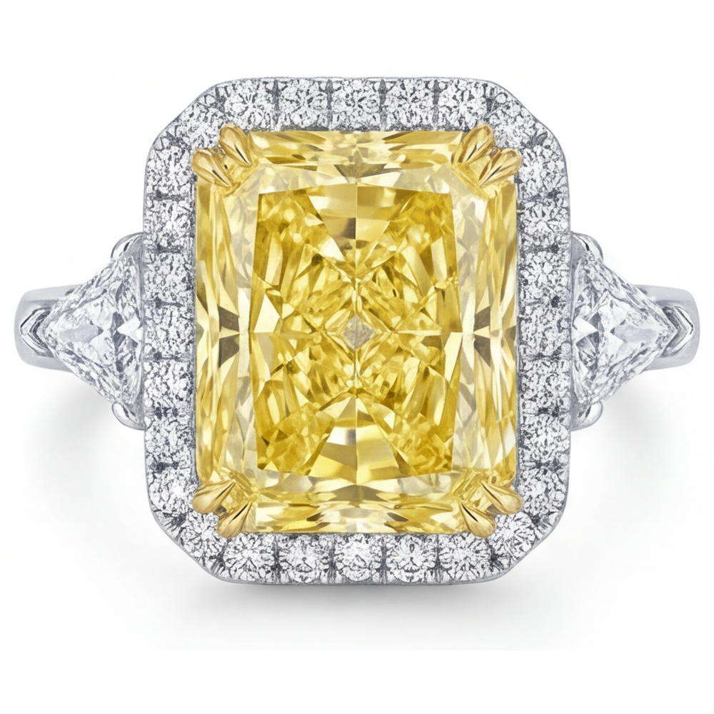 Diamante Giallo Fancy Anello con Pavé Halo 3-carati Oro Bicolore 14K – vista principale