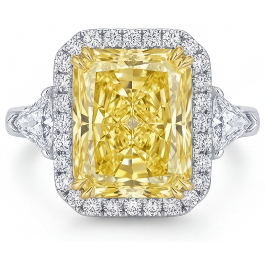 Diamante Giallo Fancy Anello con Pavé Halo 3-carati Oro Bicolore 14K – vista principale
