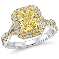Taglio Radiant Anello con Pavé Halo – Diamante Giallo Fancy 4,75