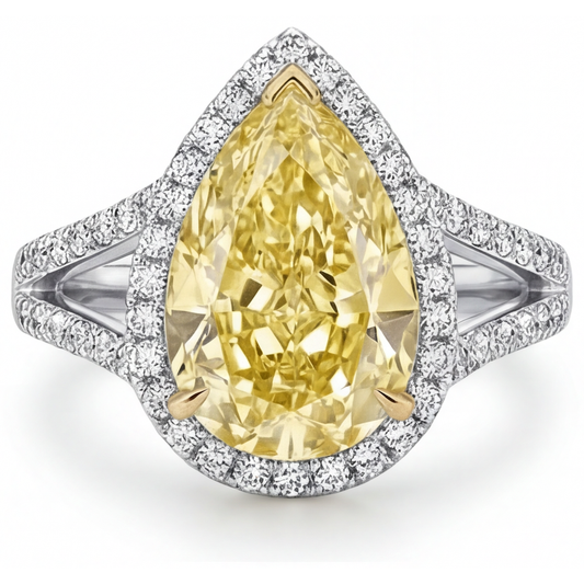 Diamante Giallo Fancy Anello di Fidanzamento Halo 3 carati Oro 14 Carati Bicolore – vista frontale