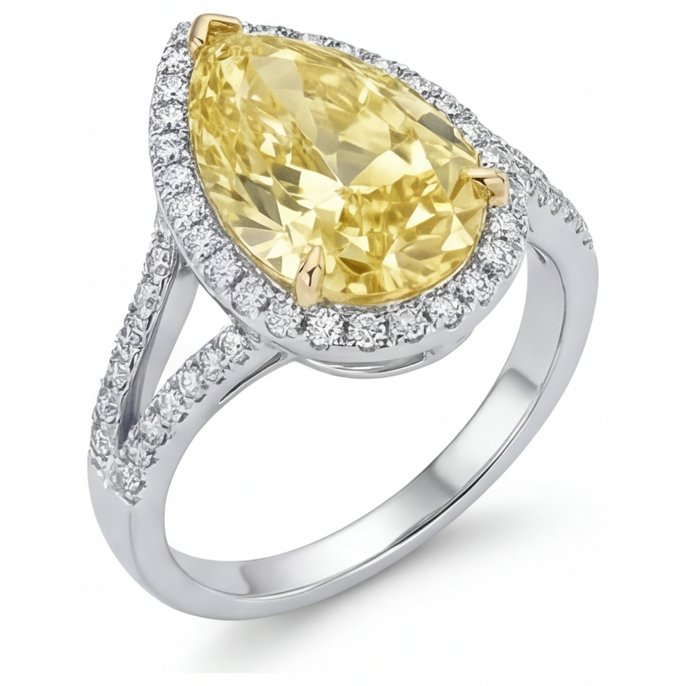 Di lusso Diamante Giallo Fancy Anello di Fidanzamento Halo 3 carati – vista laterale