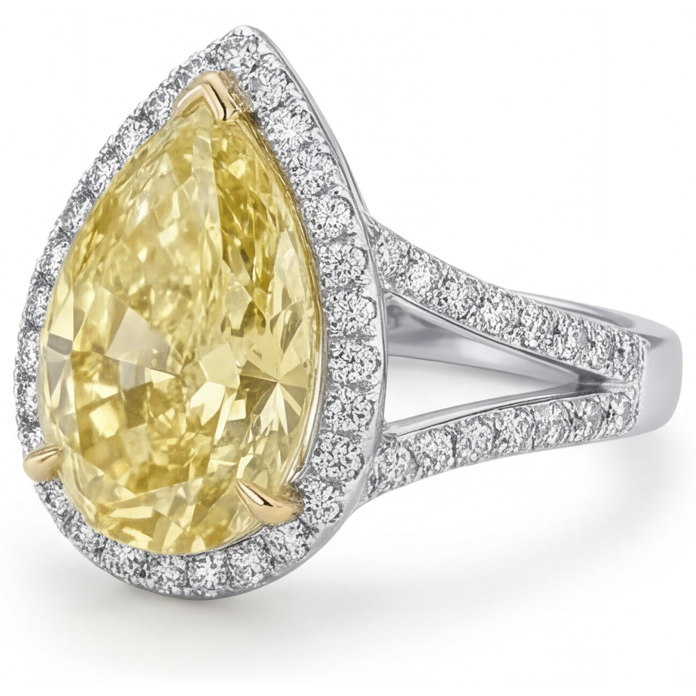 Di lusso Diamante Giallo Fancy Anello di Fidanzamento Halo 3 carati – vista profilo