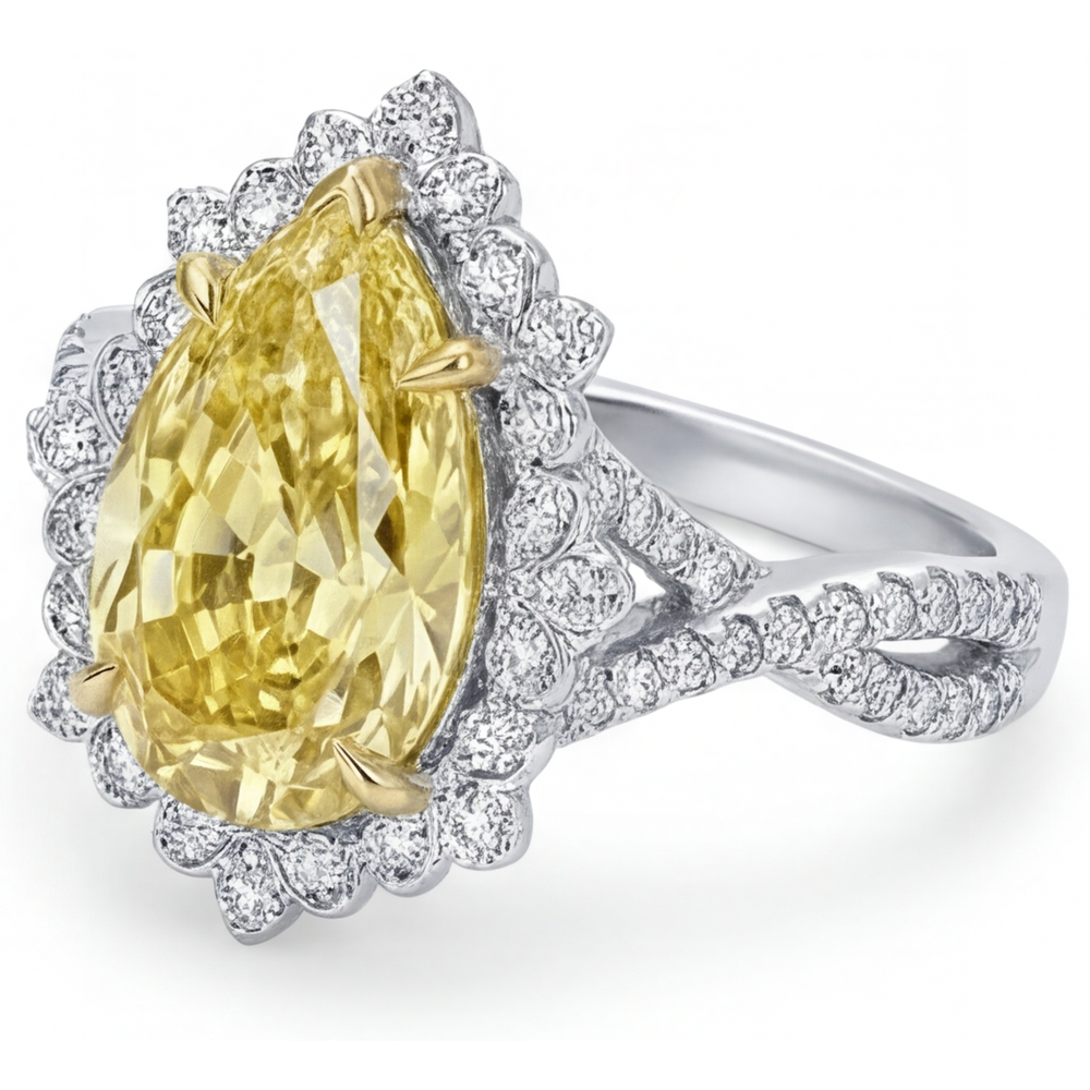 Elegante Diamante Giallo Fancy Anello di Fidanzamento Halo 3 carati – vista profilo