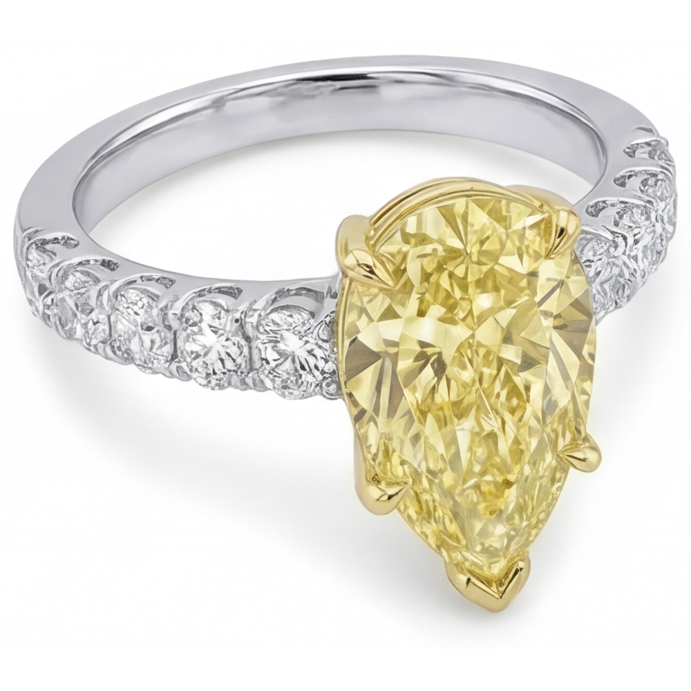Diamante Giallo Fancy Anello Gioielleria 1,5-carati Oro 14 Carati Bicolore – primo piano