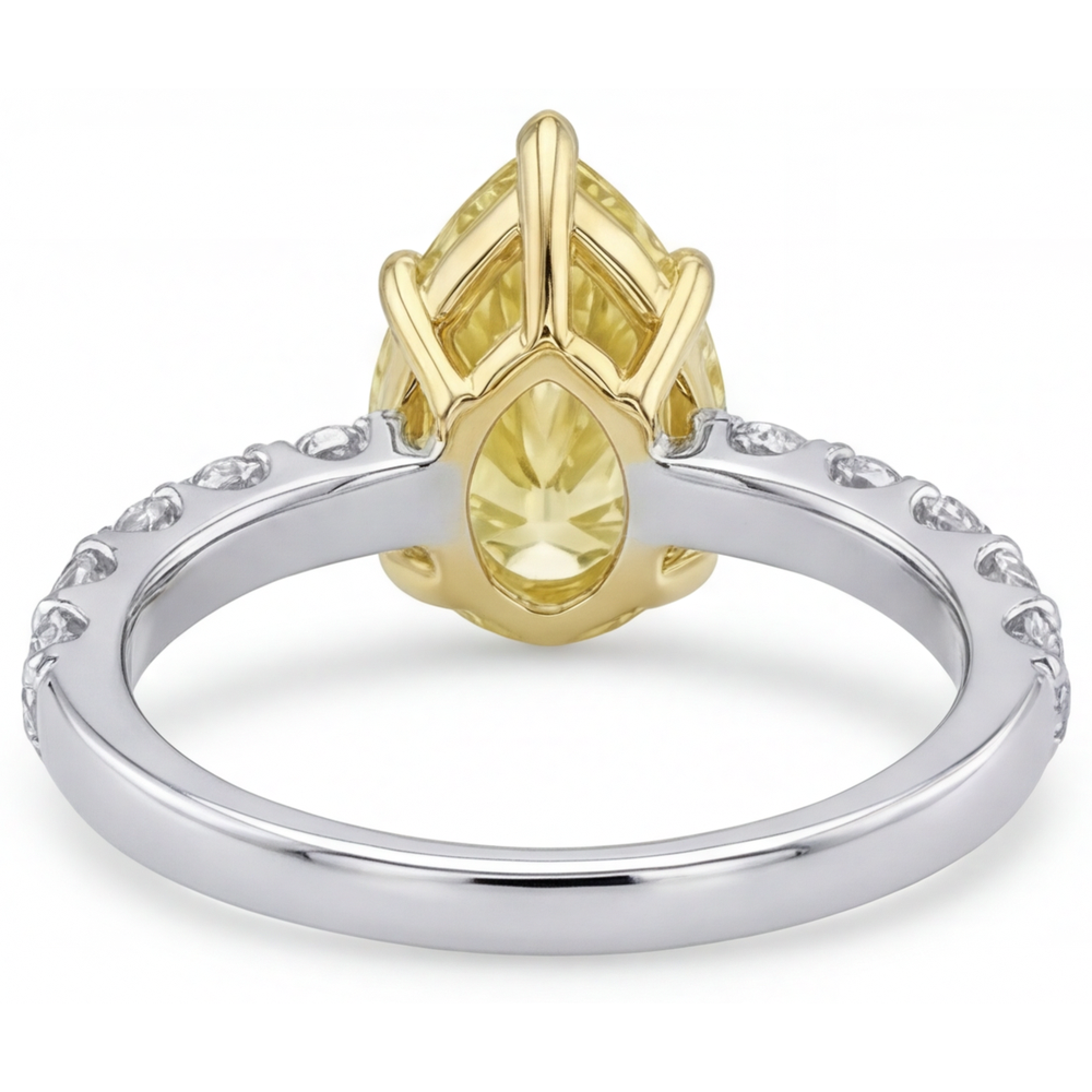 Diamante Giallo Fancy Goccia Anello Gioielleria in Oro 14 Carati Bicolore – vista frontale