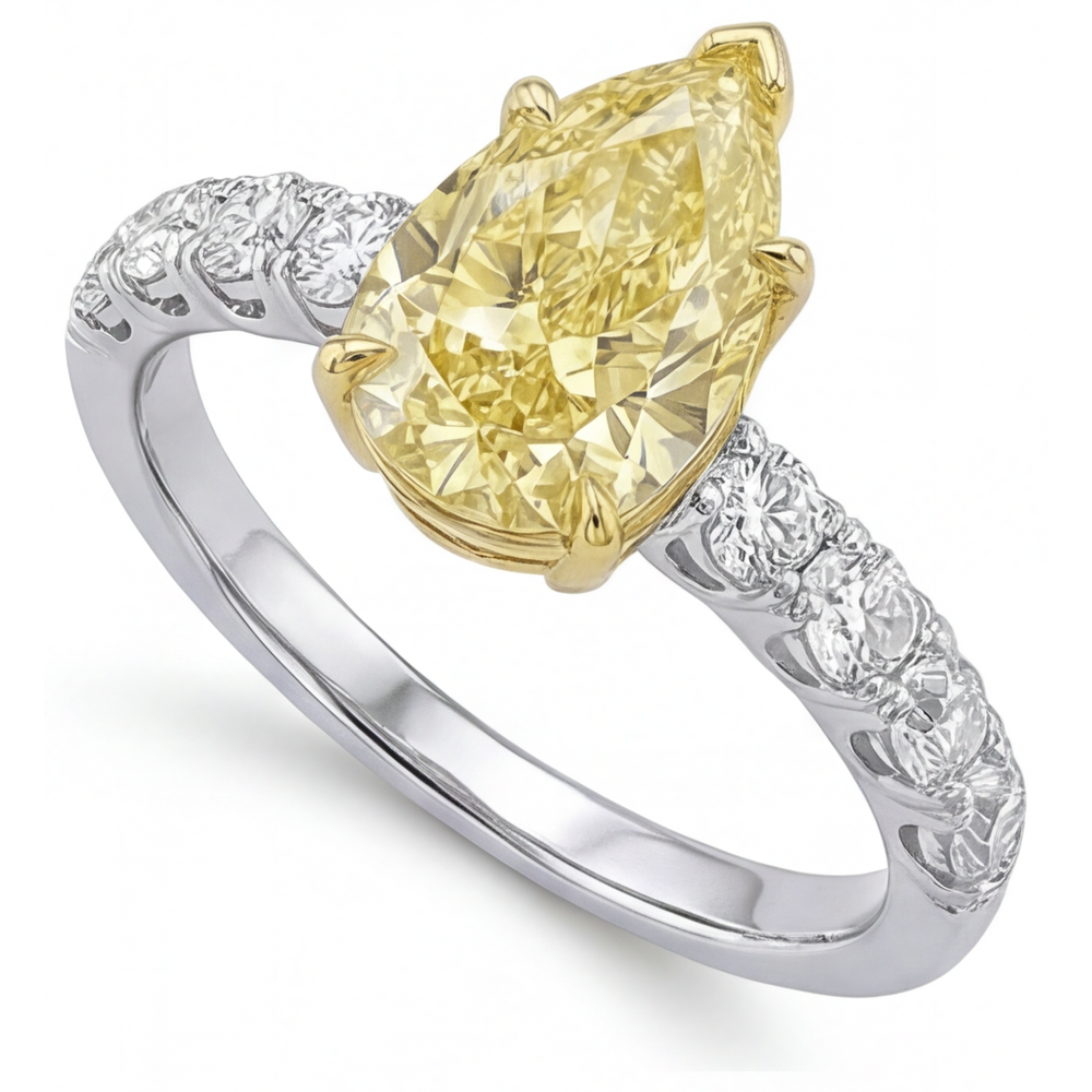 Anello Gioielleria Oro 14 Carati Bicolore con Diamante Giallo Fancy – vista laterale