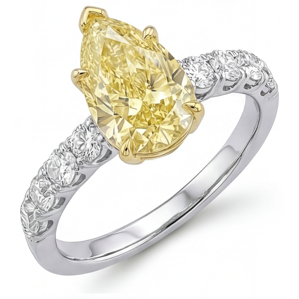 Diamante Giallo Fancy Anello Gioielleria 1,5 carati Oro 14 Carati Bicolore – vista angolare