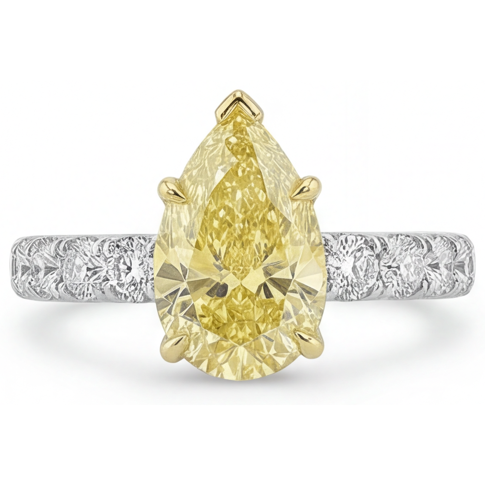 Diamante Giallo Fancy Anello Gioielleria 1,5-carati Oro 14 Carati Bicolore – vista profilo