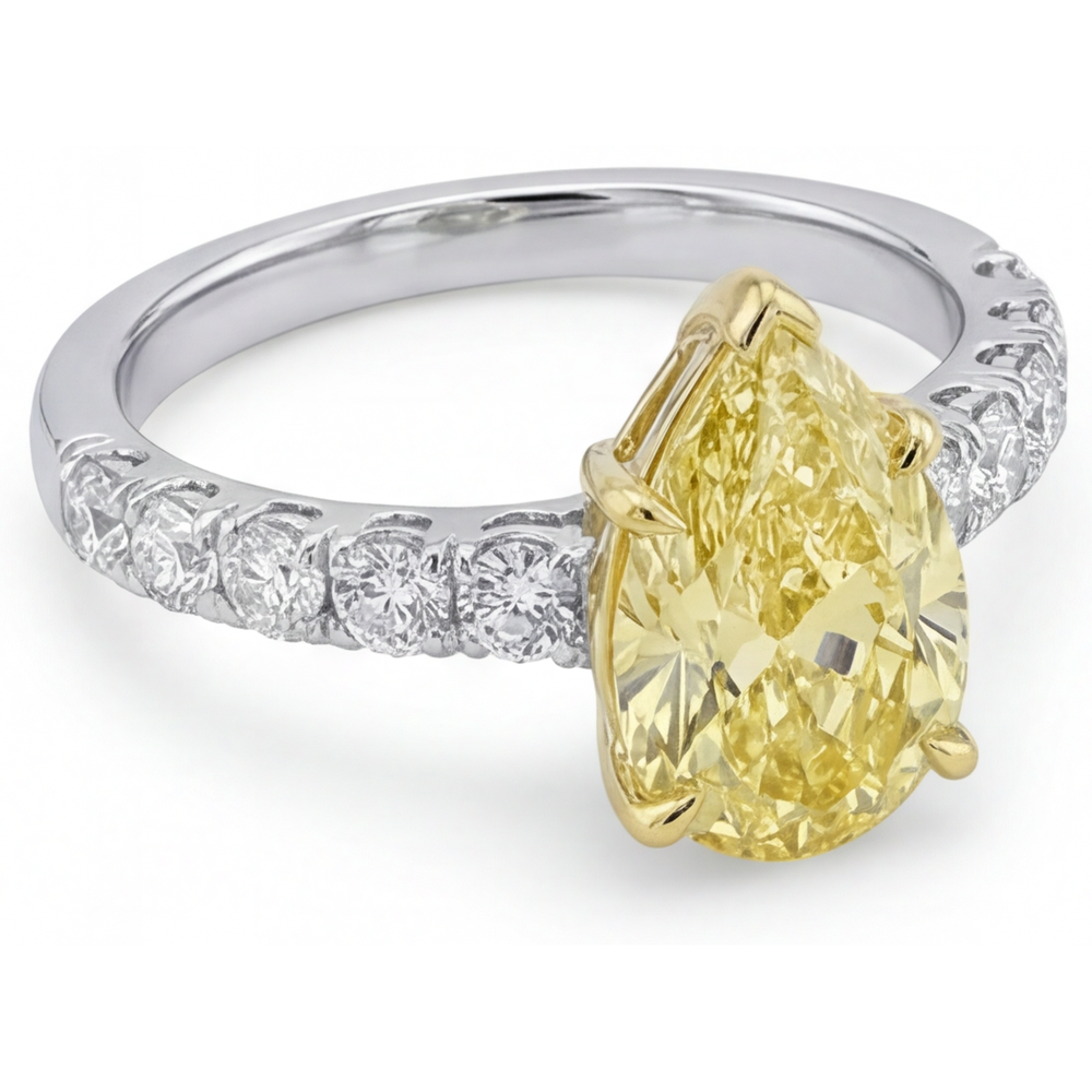 Goccia Diamante Giallo Fancy anello in Oro 14 Carati Bicolore – vista alternativa