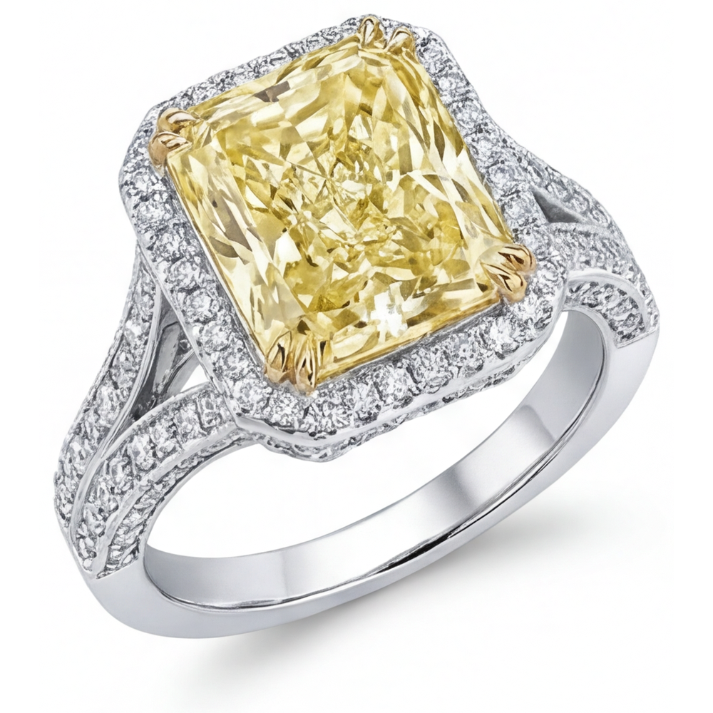 Diamante Giallo Fancy Anello Gioielleria 3,5-carati Oro Due Toni 14K – vista principale