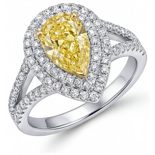 Diamante Giallo Fancy Anello Halo 1,50 carati Oro 14 Carati Bicolore – vista frontale