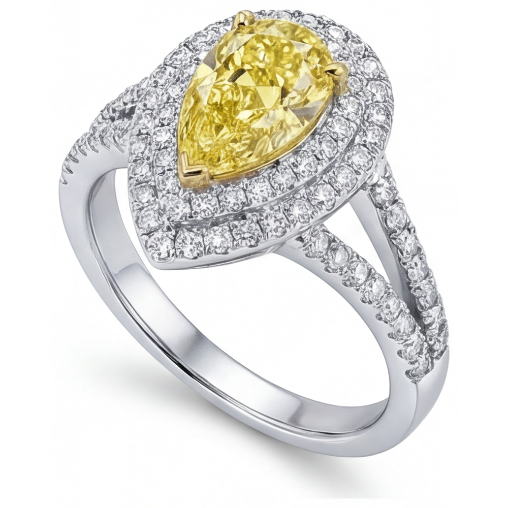 Sofisticato Diamante Giallo Fancy Anello Halo 1,50 carati – vista angolare