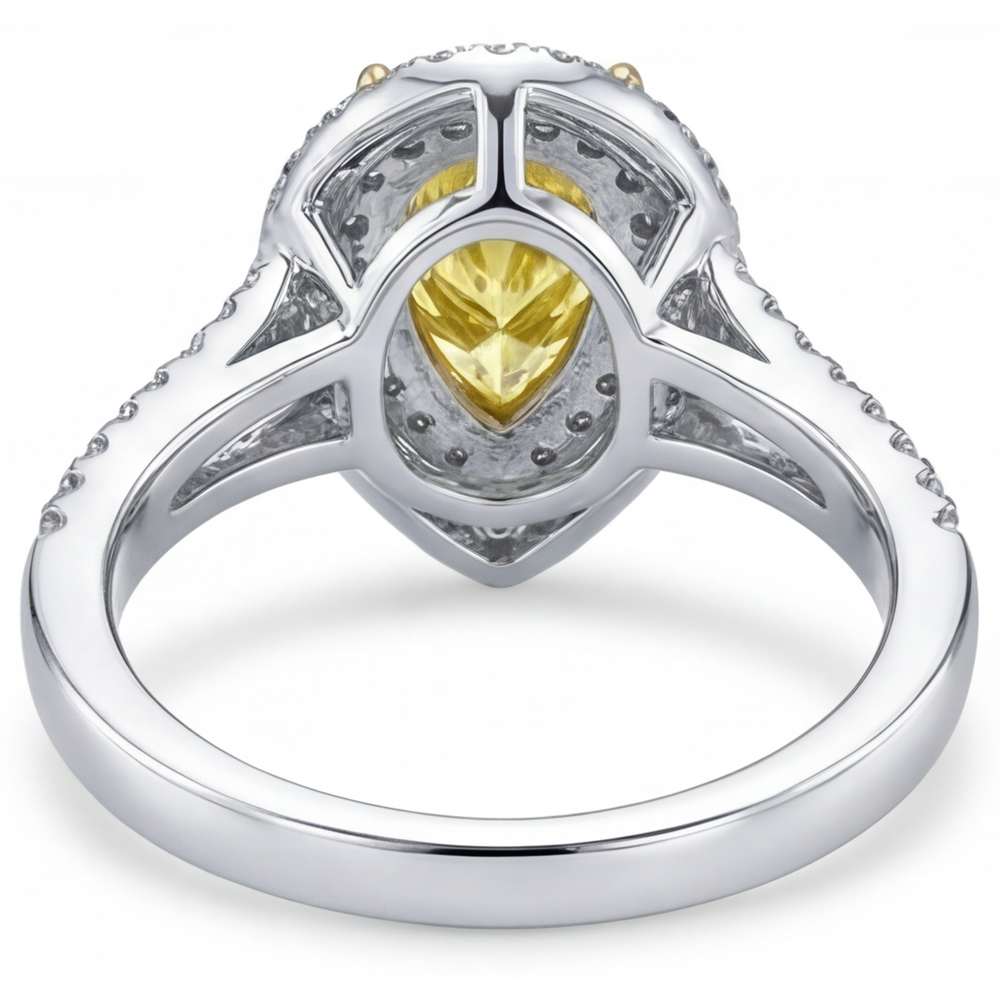 Anello Halo Oro 14 Carati Bicolore con Diamante Giallo Fancy – vista posteriore