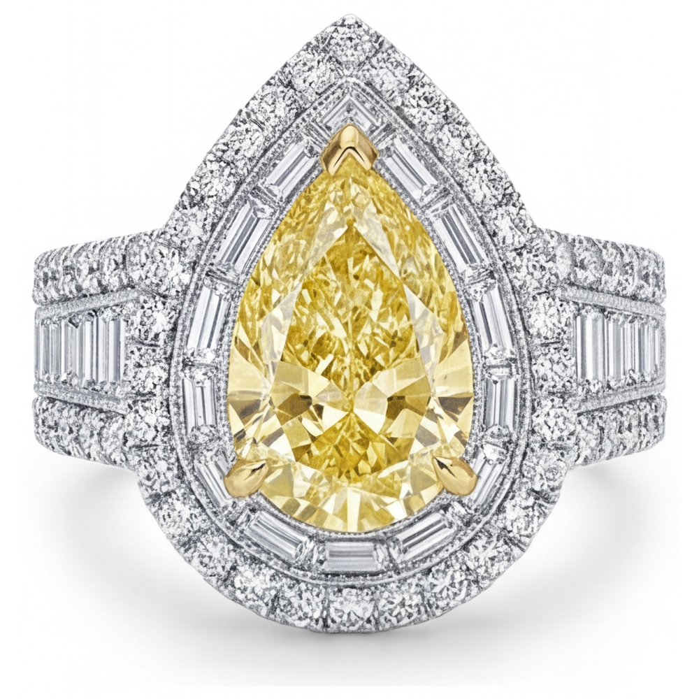 Anello Halo Oro 14 Carati Bicolore con Diamante Giallo Fancy – vista principale