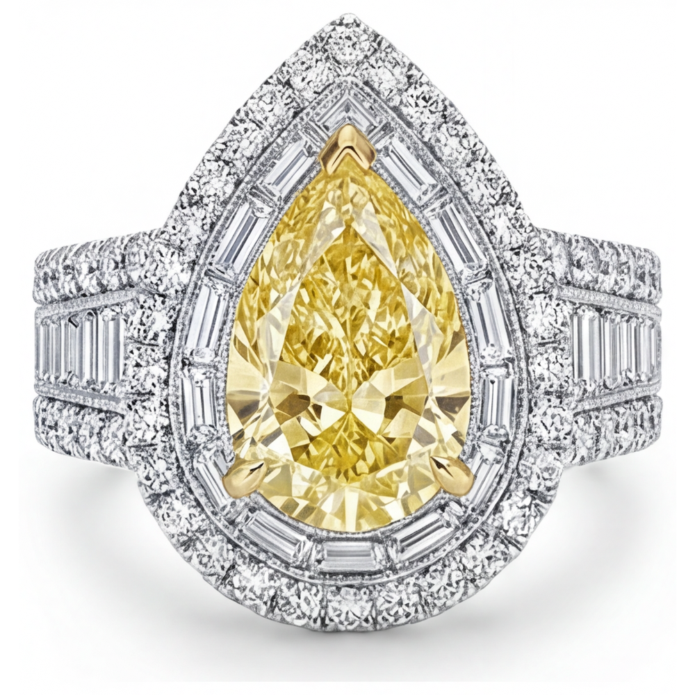 Anello Halo Oro 14 Carati Bicolore con Diamante Giallo Fancy – vista frontale