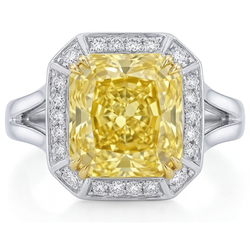 Pavé Diamante Giallo Fancy Anello Halo 4,25 carati – Oro Due