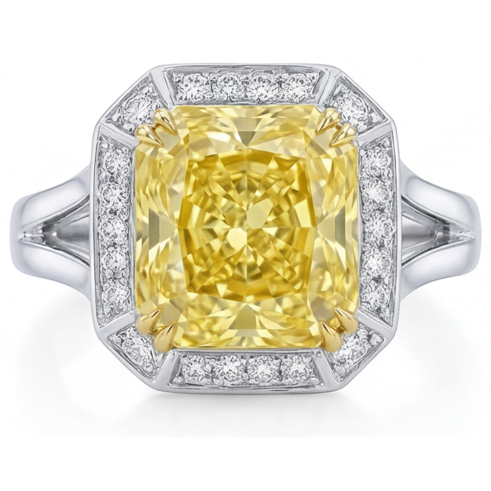Anello Halo Oro Due Toni 14K con Diamante Giallo Fancy – vista principale