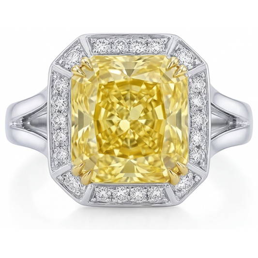 Anello Halo Oro Due Toni 14K con Diamante Giallo Fancy – vista principale