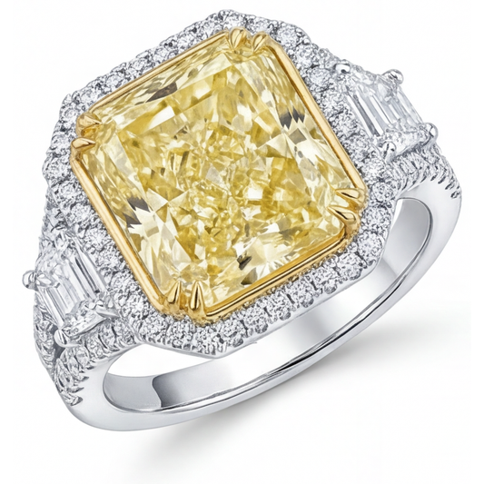 Diamante Giallo Fancy Anello Halo 4-carati Oro Due Toni 14K – vista principale