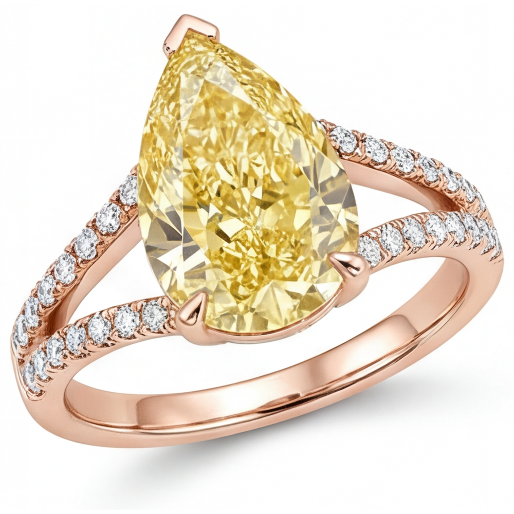 Goccia Diamante Giallo Fancy anello in Oro Rosa 14K – vista principale