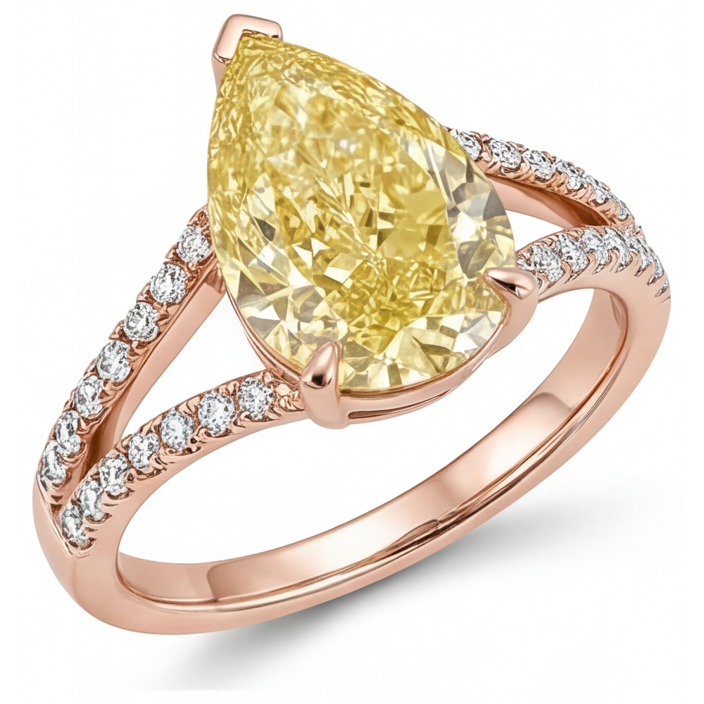 Diamante Giallo Fancy Anello Solitario con Accenti 2,50-carati Oro Rosa 14K – vista frontale