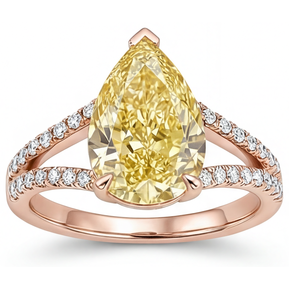 Lussuoso Diamante Giallo Fancy Anello Solitario con Accenti 2,50 carati – vista angolare