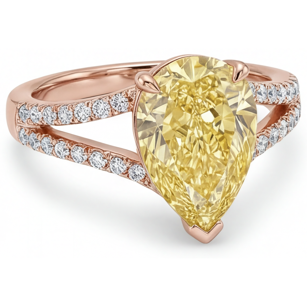 Lussuoso Diamante Giallo Fancy Anello Solitario con Accenti 2,50 carati – vista profilo