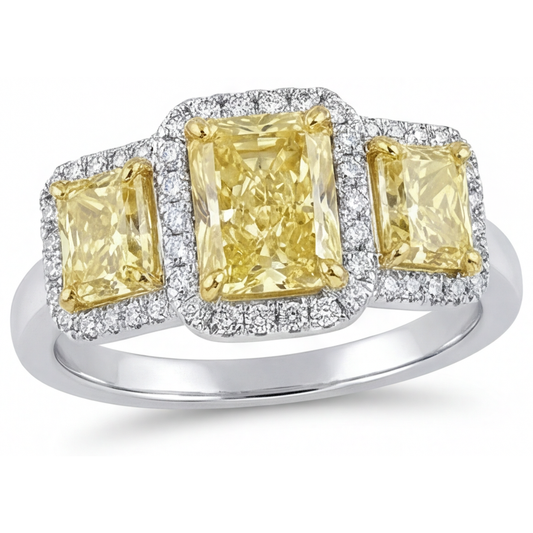 Diamante Giallo Fancy Anello Statement 2-carati Oro Bicolore 14K – vista principale