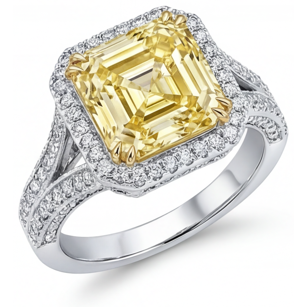 Diamante Giallo Fancy Anello Statement 3,50 carati Oro 14 Carati Bicolore – vista principale