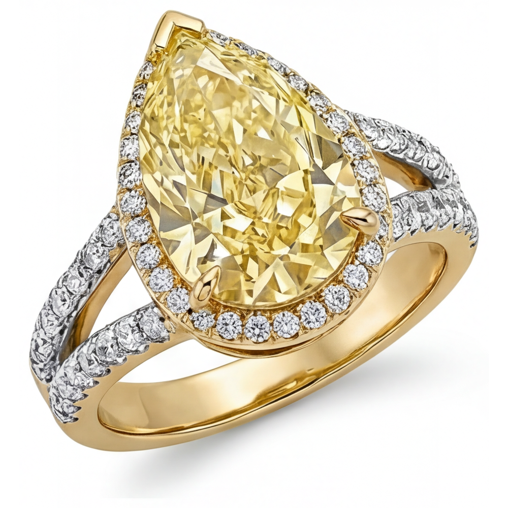 Di lusso Diamante Giallo Fancy Anello Statement 4,25 carati – vista frontale