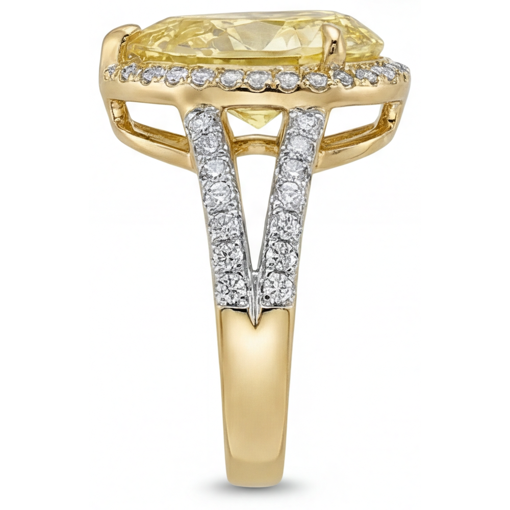 Taglio a Pera Diamante Giallo Fancy anello in Oro Bicolore 14K – vista dall'alto