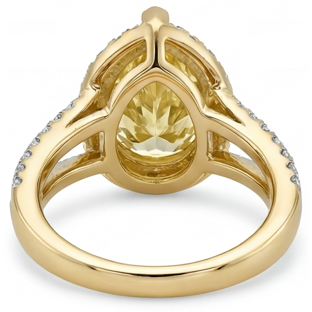 Diamante Giallo Fancy Taglio a Pera Anello Statement in Oro Bicolore 14K – vista posteriore
