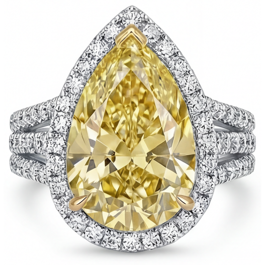 Goccia Diamante Giallo Fancy anello in Oro 14 Carati Bicolore – vista frontale