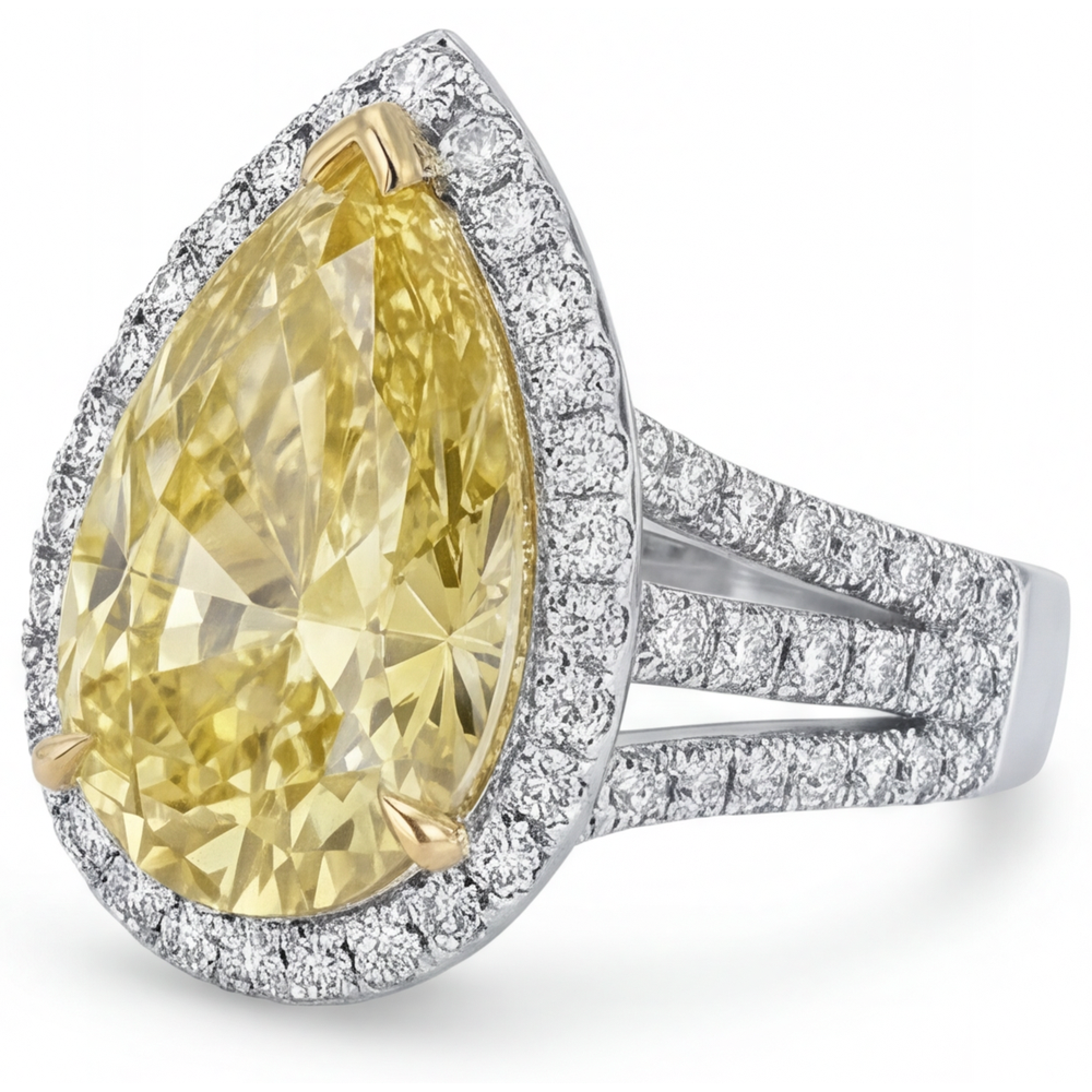 Diamante Giallo Fancy Anello Statement 4 carati Oro 14 Carati Bicolore – vista laterale
