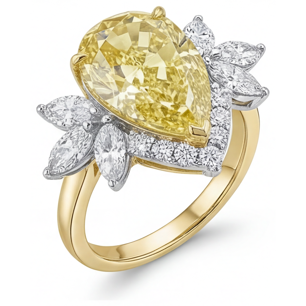 Diamante Giallo Fancy Anello Statement 4-carati Oro Bicolore 14K – vista angolare