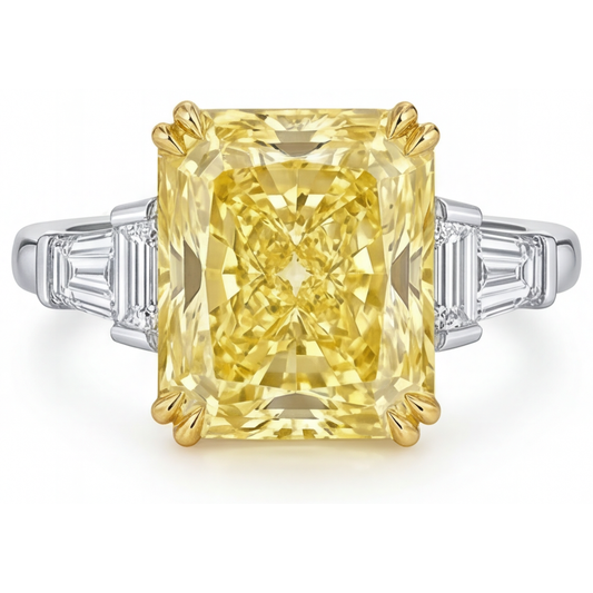Diamante Giallo Fancy Radiant Anello Trilogy in Oro Due Toni 14K – vista principale