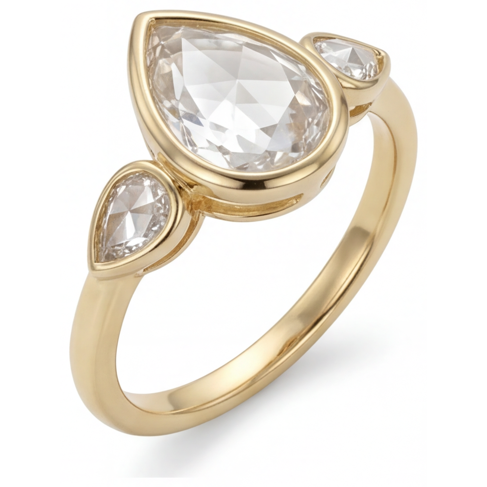 Goccia Diamante anello in Oro 14 Carati Giallo – vista frontale