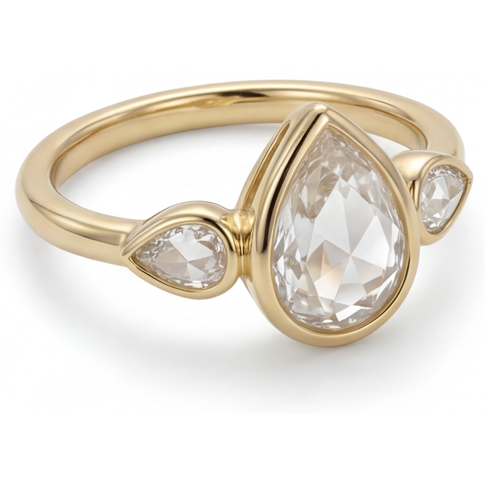 Goccia Diamante anello in Oro 14 Carati Giallo – vista laterale