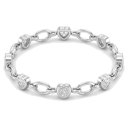 Bracciale a maglie ovali a stazioni con cuori di diamanti da laboratorio da 3 carati in Oro Bianco 14K, 7 pollici
