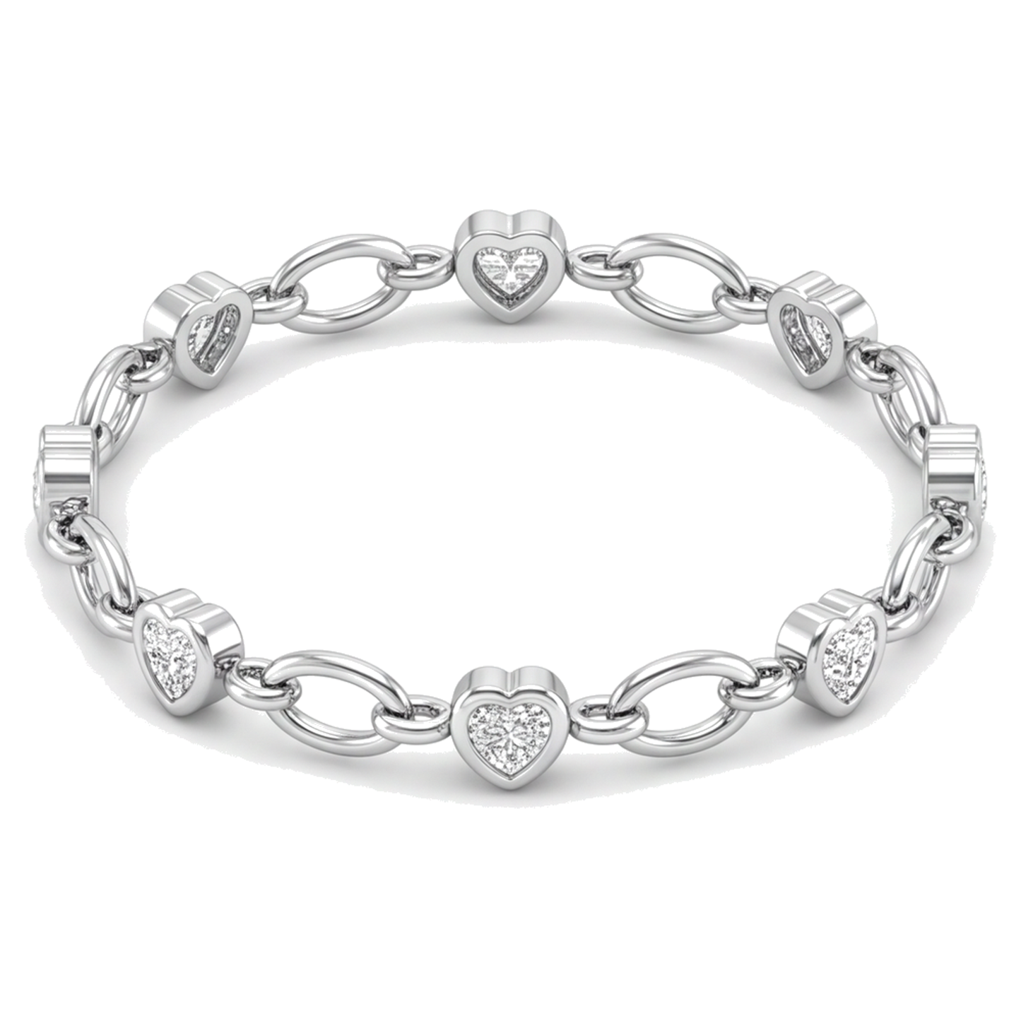 Bracciale a maglie ovali a stazioni con cuori di diamanti da laboratorio da 3 carati in Oro Bianco 14K, 7 pollici
