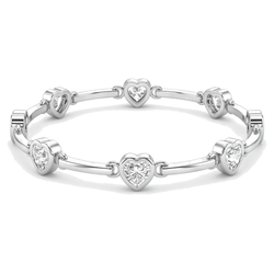 Bracciale a Cuore con Diamanti da Laboratorio 4 Carati con Barrette in Oro Bianco 14K 7 Pollici
