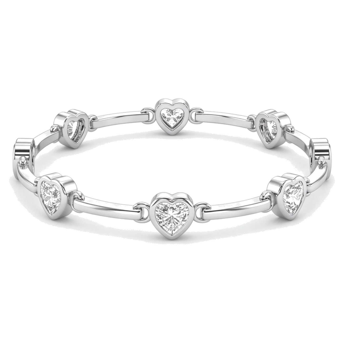 Bracciale a Cuore con Diamanti da Laboratorio 4 Carati con Barrette in Oro Bianco 14K 7 Pollici