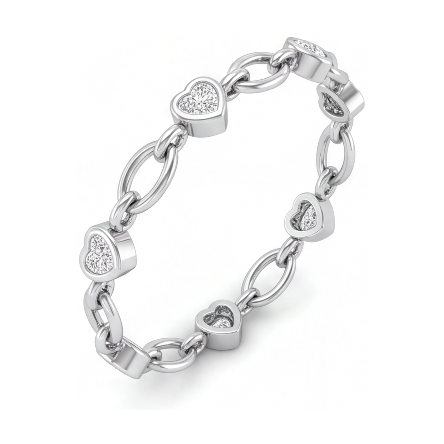 Bracciale a maglie ovali a stazioni con cuori di diamanti da laboratorio da 3 carati in Oro Bianco 14K, 7 pollici